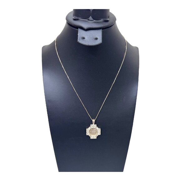 Vintage Midas Turkey 1/10 14K Gold Over Sterling Cross Coin Pendant Necklace 16" - Picture 2 of 10